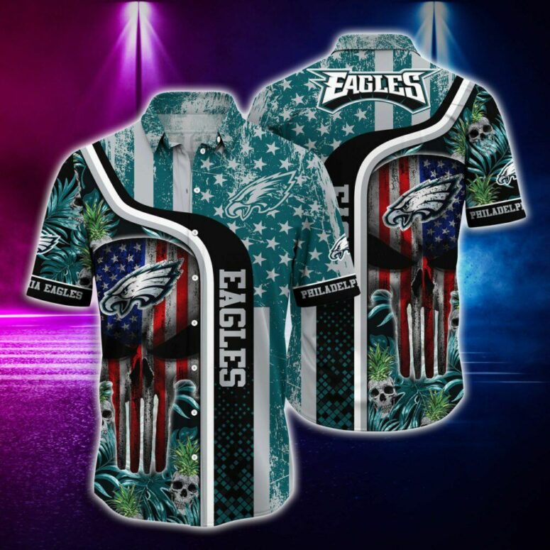 Philadelphia Eagles Patriotic Skull Hawaiian Shirt