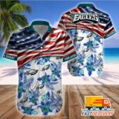 Philadelphia Eagles Stars and Flowers Patriotic Hawaiian Shirt