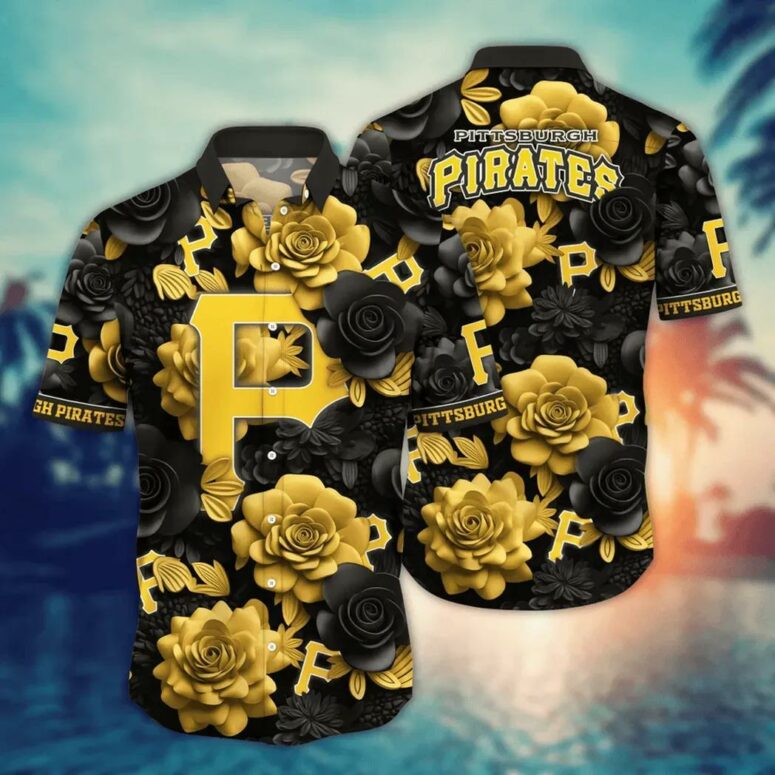 Pittsburgh Pirates Black & Gold Rose Hawaiian Shirt