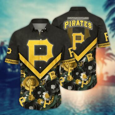 Pittsburgh Pirates Chevron Floral Hawaiian Shirt