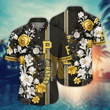 Pittsburgh Pirates Elegant Floral Stripe Hawaiian Shirt