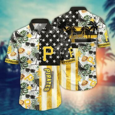 Pittsburgh Pirates Tropical Island Stripe Hawaiian Shirt