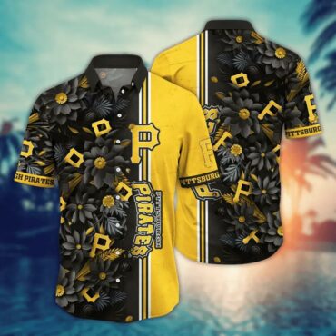 Pittsburgh Pirates Yellow Stripe Floral Hawaiian Shirt