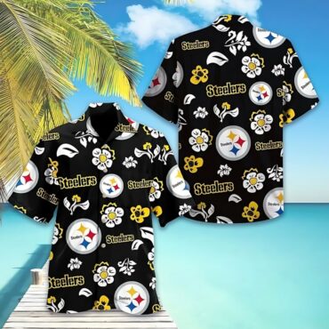 Pittsburgh Steelers Floral Black Hawaiian Shirt