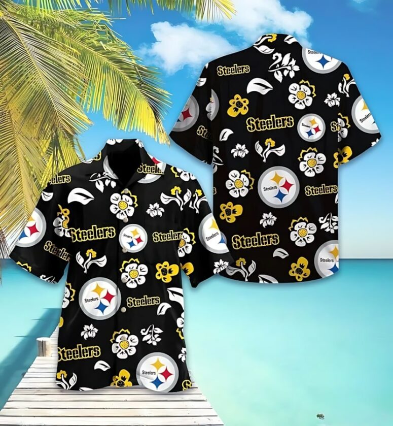 Pittsburgh Steelers Floral Black Hawaiian Shirt