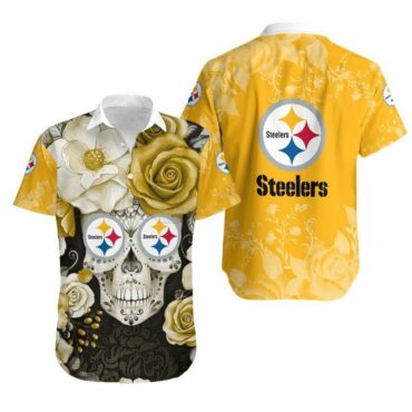 Pittsburgh Steelers Floral Skull Hawaiian Shirt