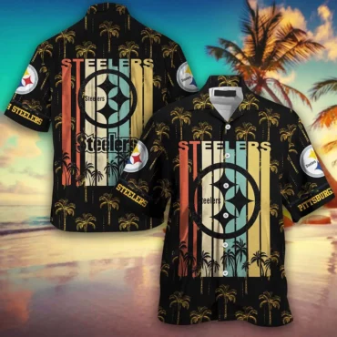 Pittsburgh Steelers Retro Palm Stripe Hawaiian Shirt