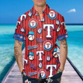 Texas Dominate The Diamond Rangers Red Blue Hawaiian Shirt Mockup Man - TeeAloha