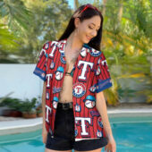 Texas Dominate The Diamond Rangers Red Blue Hawaiian Shirt Mockup Women - TeeAloha