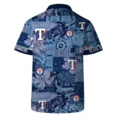 Texas Rangers Blue Mosaic Hawaiian Shirt Back - TeeAloha