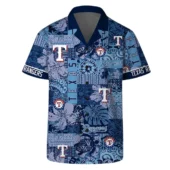 Texas Rangers Blue Mosaic Hawaiian Shirt Front - TeeAloha