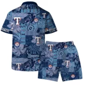 Texas Rangers Blue Mosaic Hawaiian Shirt With Short - TeeAloha