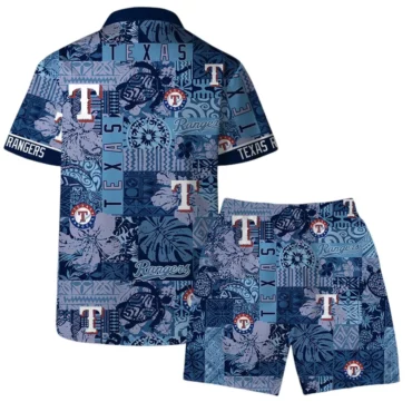 Texas Rangers Blue Mosaic Hawaiian Shirt