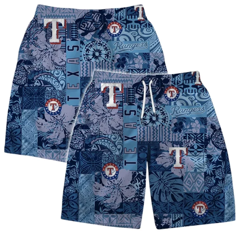 Texas Rangers Blue Mosaic Hawaiian Shirt