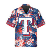 Texas Rangers Floral Splash Hawaiian Shirt Front - TeeAloha