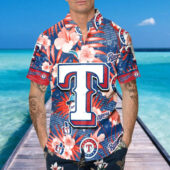 Texas Rangers Floral Splash Hawaiian Shirt Mock Up Front Man - TeeAloha