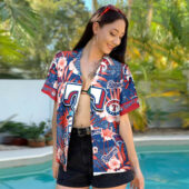 Texas Rangers Floral Splash Hawaiian Shirt Mock Up Front Women - TeeAloha