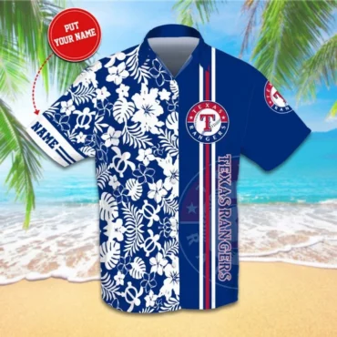 Texas Rangers Floral Stripe Custom Hawaiian Shirt