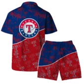 Texas Rangers Palm Sunset Hawaiian Shirt With Short - TeeAloha