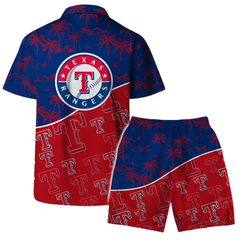 Texas Rangers Palm Sunset Hawaiian Shirt