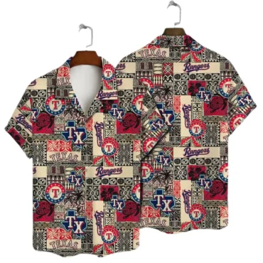 Texas Rangers Patchwork Legacy Hawaiian Shirt