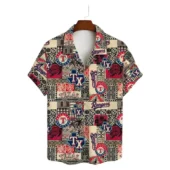 Texas Rangers Patchwork Legacy Hawaiian Shirt Front - TeeAloha