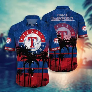 Texas Rangers Sunset Palm Hawaiian Shirt