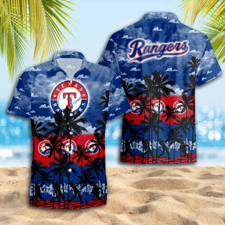 Texas Rangers Sunset Palms Hawaiian Shirt