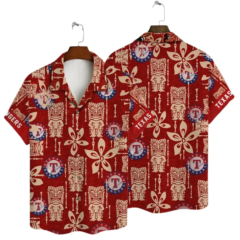 Texas Rangers Tiki Red Hawaiian Shirt