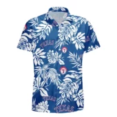 Texas Rangers Tropical Leaf Hawaiian Shirt Front - TeeAloha