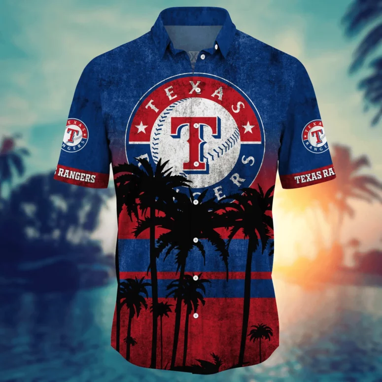 Texas Rangers Tropical Sunset Hawaiian Shirt