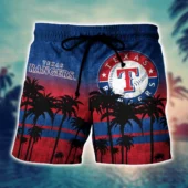 Texas Rangers Tropical Sunset Hawaiian Shirt Short - TeeAloha