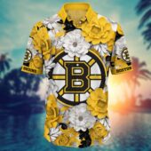 Boston Bruins Bright Bloom Hawaiian Shirt Front - TeeAloha