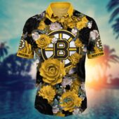 Boston Bruins Floral Passion Hawaiian Shirt Front - TeeAloha