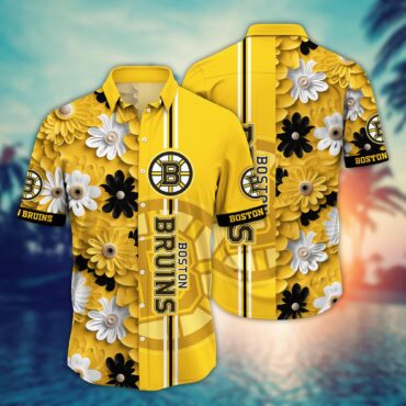 Boston Bruins Golden Stripe Floral Hawaiian Shirt