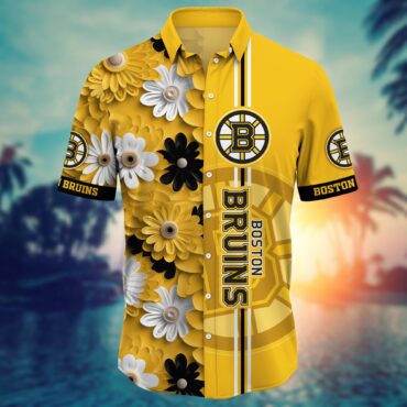 Boston Bruins Golden Stripe Floral Hawaiian Shirt