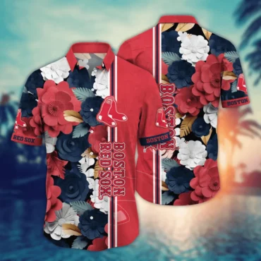 Boston Red Sox Classic Floral Stripe Hawaiian Shirt