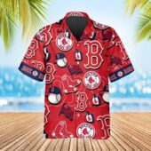 Boston Red Sox Classic Logo Collage Hawaiian Shirt Front - TeeAloha