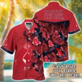 Boston Red Sox Custom Leaf Pattern Hawaiian Shirt - TeeAloha