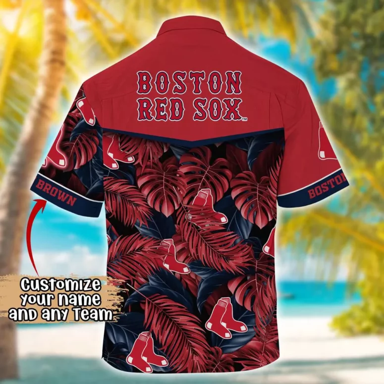 Boston Red Sox Custom Leaf Pattern Hawaiian Shirt