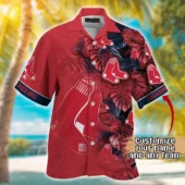 Boston Red Sox Custom Leaf Pattern Hawaiian Shirt Front - TeeAloha