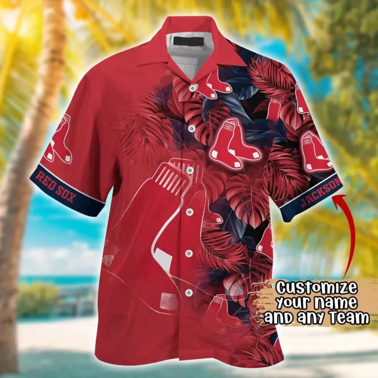 Boston Red Sox Custom Leaf Pattern Hawaiian Shirt