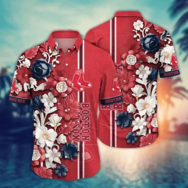 Boston Red Sox Elegant Floral Stripe Hawaiian Shirt