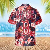 Boston Red Sox Floral Logo Hawaiian Shirt Back - TeeAloha