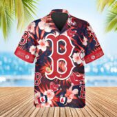 Boston Red Sox Floral Logo Hawaiian Shirt Front - TeeAloha