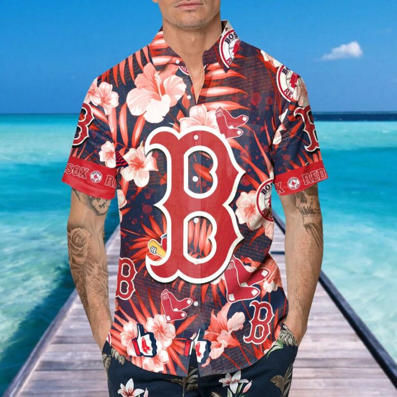 Boston Red Sox Floral Logo Hawaiian Shirt