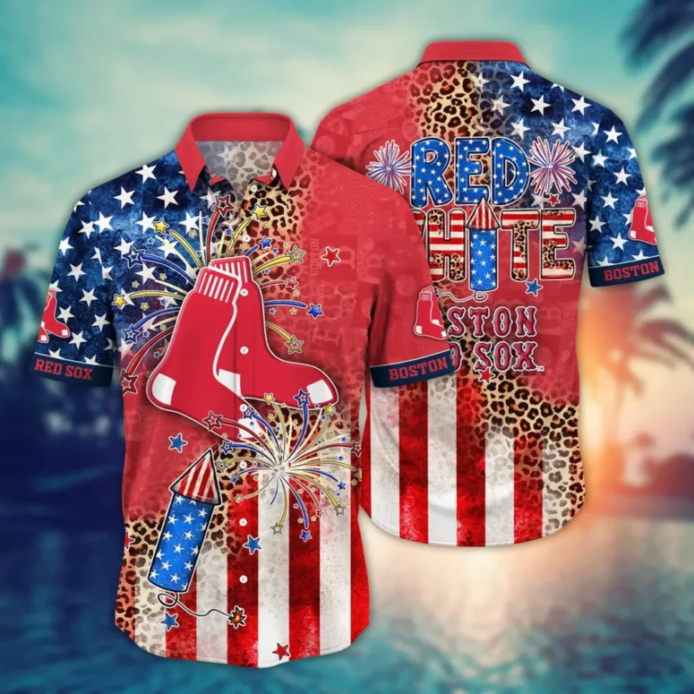 Boston Red Sox Leopard Stars & Stripes Celebration Hawaiian Shirt