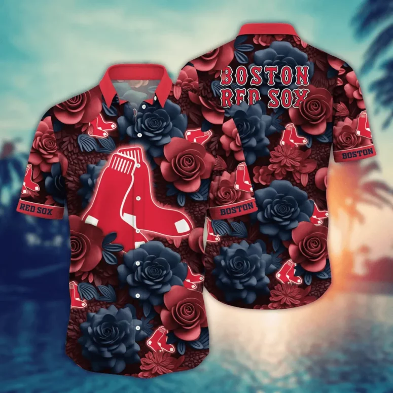 Boston Red Sox Midnight Rose Hawaiian Shirt