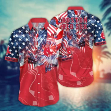 Boston Red Sox Patriotic Fireworks Celebration Hawaiian Shirt