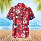 Boston Red Sox Pinstripe Logo Collage Hawaiian Shirt Back - TeeAloha